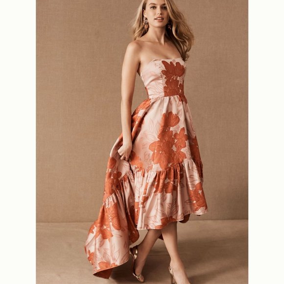 BHLDN Mestiza Hannie Red Sparkly Floral Strapless Dress Size 12 fits like 8-10 - Picture 1 of 8